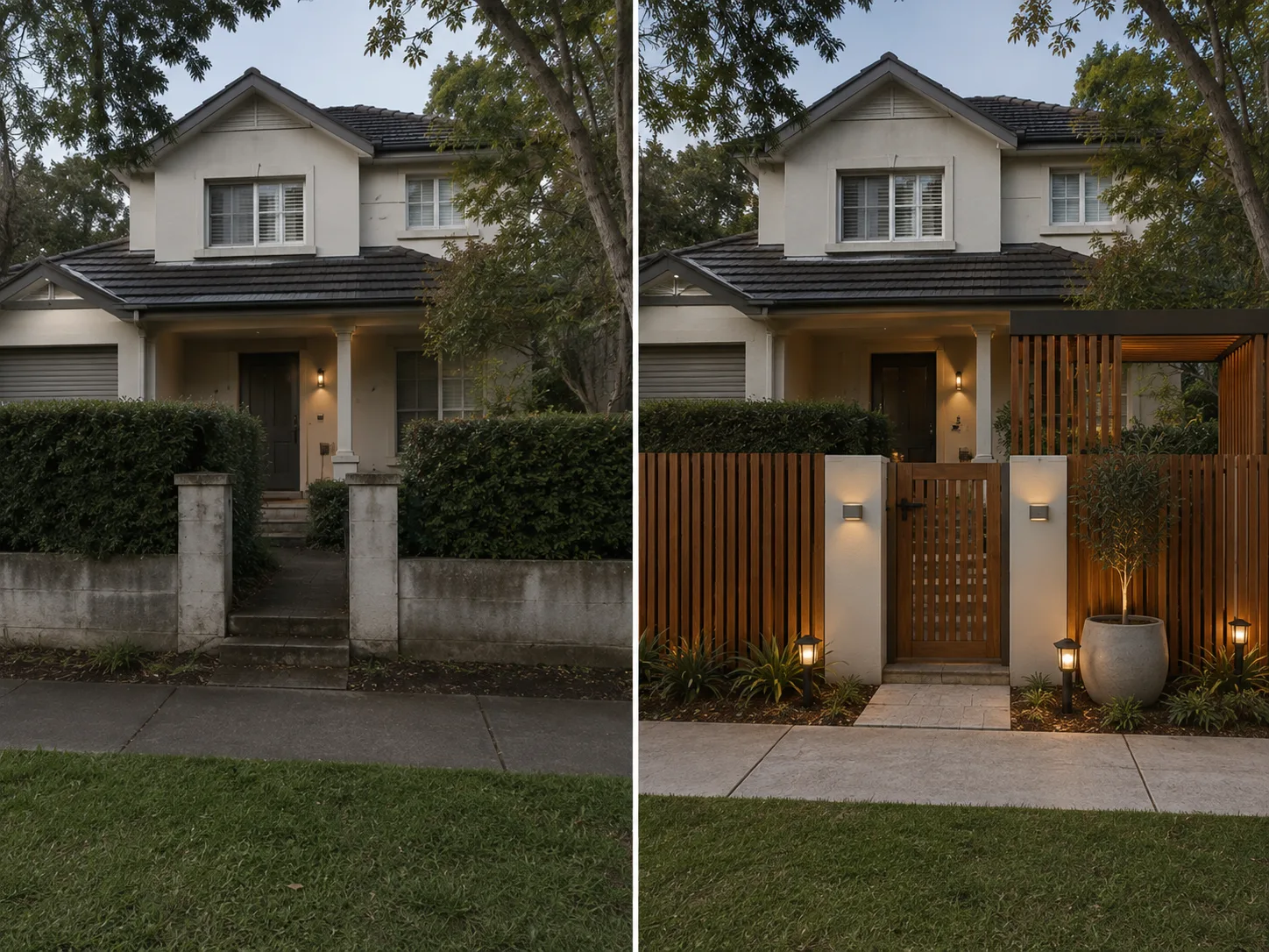 Suburban entrance before and after renovation